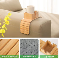 Plateau d'accoudoir de canapé en bambou, porte-gobelet amovible, table pliable antidérapante pour accoudoir de canapé, rangement pour collations, boissons et téléphone, salon