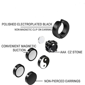 Ensemble de boucles d'oreilles à clipser en acier inoxydable, clous magnétiques pour oreilles non percées, design rond géométrique, bijoux de mode unisexe - Product Image 5