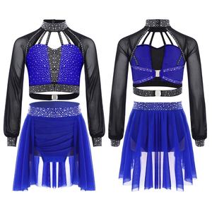 Costume de scène pour filles de 6 à 16 ans, tenue de danse de patinage artistique, haut court avec jupe, ensembles pour spectacles de scène - Product Image 5