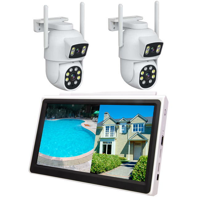 10.1" 4MP Dual Lens Home Video Surveillance Camera Night Vision Wide Angle Two-Way Audio Easy Installation 2.4G/5G WiFi MicroSD