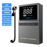 Démarreur portable 4000A avec compresseur d'air, pompe de gonflage numérique 150 PSI, booster de batterie de voiture 12V 20000mAh pour pick-up