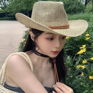 Sombrero de Paja para Mujer, Ala Ancha, Estilo Vaquero, Transpirable, Protección Solar, Estilo Y2K, Tejido a Mano, 56-58CM, Sombrero de Copa para Mujer Adulta - Product Image 1