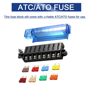 Boîte à fusibles automobile 12V ATO / ATC 8 voies avec couvercle et borne d'entrée d'alimentation unique avec couvercle bleu - Product Image 5