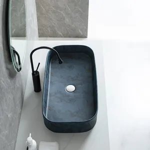최신 테이블 탑 가장 저렴한 싱크 세라믹 Lavabo 블루 직사각형 손 욕실 세면대
