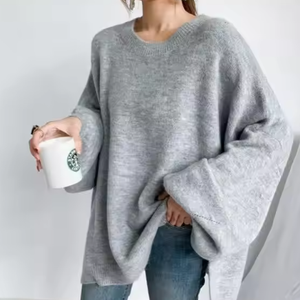 Manches régulières respirant solide col rond tricoté pull femmes automne nouveau vêtements d'extérieur amples Streetwear Style Polyester/coton 320g - Product Image 3