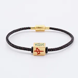 Chinese Character Wealth Square Rich Mahjong Have Fun Jewelry Stainless Steel Bracelet