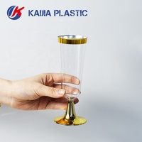 Flûtes en plastique à bord doré, jetables, 5 oz, écologiques, anti-fuite, durables, pour boissons froides, idéales pour les cocktails, les fêtes et les mariages