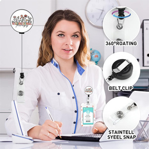 In stock crystal flower easy-pull <b>buckle</b> retractable badge roll with back <b>clip</b> name tag ID keychain manufacturer wholesale - Product Image 4