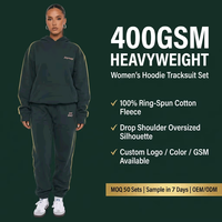 Ensembles de survêtements personnalisés pour femmes, automne, 400 GSM, molleton épais, sweats à capuche et pantalons de survêtement, 2 pièces, épaules tombantes, coupe oversize