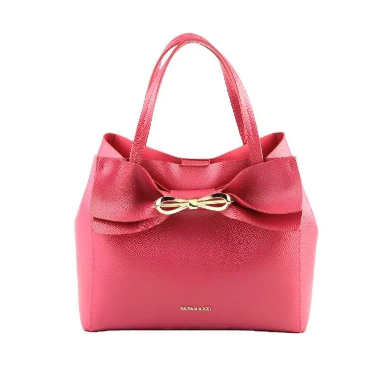 Sac à main en cuir Fuchsia pour femmes, sac à bandoulière avec nœud décoratif, meilleure vente, nouvelle collection 5072