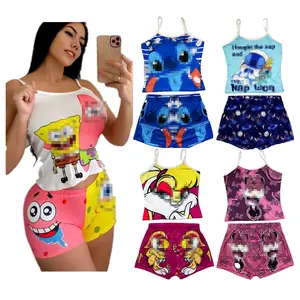 Pigiama estivo cartone animato pigiama due pezzi Set corto Top e Shorts 2 pezzi Set pigiami donna