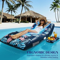 Bouée gonflable en forme de S à motif forêt tropicale avec auvent pare-soleil, dossier et porte-gobelets, radeau flottant pour l'eau