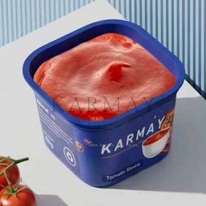 Contenant carré en PP pour sauce tomate avec couvercle 65g, logo imprimé IML, gobelets en plastique bleus avec cuillère 125ml - Product Image 6