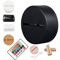 Lampe de nuit en ABS en gros, base en bois tactile, télécommande, base de lampe LED 3D en acrylique avec câble USB