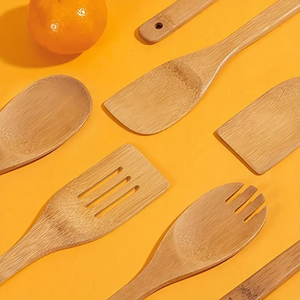 Set di utensili da cucina in bambù resistenti al calore e durevoli Set di utensili da cucina in bambù perfetto per padelle e wok antiaderenti - Product Image 5