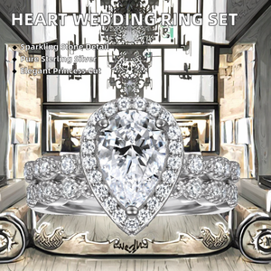 Juego de Anillos de Boda de Tres Piezas con Patrón de Corazón, Joyería Clásica de Compromiso, Anillos de Plata de Ley S925 con Circonita para Mujer, Regalo de Aniversario - Product Image 2