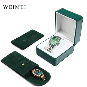 Boîte de rangement de luxe pour montre individuelle en gros, élégante, en cuir PU vert, avec logo personnalisé, étui de présentation de bijoux pour montres - Product Image 3