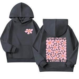 เสื้อฮู้ดลายกราฟิกคริสเตียนน่ารักสำหรับเด็กผู้หญิง ลายดอกไม้ พระเจ้า ข้อพระคัมภีร์ เสื้อสเวตเชิ้ตแขนยาวถักสำหรับผู้หญิง - Product Image 1