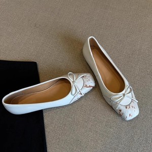 White Square Toe Ballet Flats <b>With</b> <b>Bow</b> Decoration Animal Print Genuine Leather Slip-On Flat <b>Shoes</b> All Seasons Women's - Product Image 3