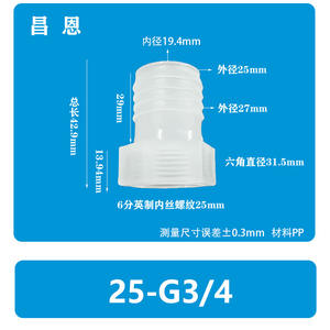ข้อต่อท่อแบบยืดหยุ่นรูปทรงเจดีย์ 11/16-6-Point 18-G3/4 เกลียวใน ทนความร้อนสูง ผลิตจากพลาสติก PP สำหรับงานประปา - Product Image 3