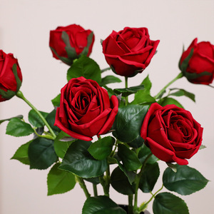 Rose artificielle Greenway, branche unique, en soie, rouge, pour décoration de mariage - Product Image 1