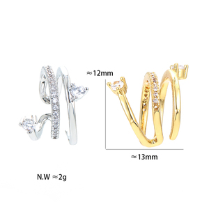 Orecchini a Clip geometrici irregolari placcati in oro senza Piercing a doppio strato con Clip a linea intrecciata su orecchini - Product Image 3