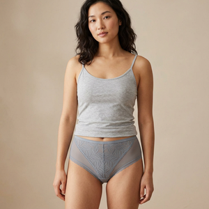 Braguitas de encaje para mujer, gris Morandi y azul niebla, de talle medio, con diseño de hoja en V, tejido de punto, con refuerzo de malla transpirable de elastano/nailon, elegantes - Product Image 3