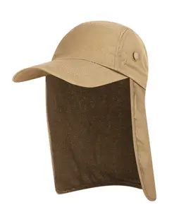 男女皆宜的钓鱼帽户外防晒，配有可拆卸的耳颈翻盖遮阳帽，用于徒步露营