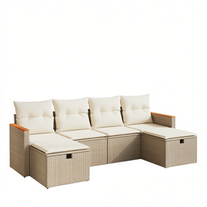 Ensemble de canapés de jardin beige avec rangement, 4 places, en rotin tressé, design contemporain pour patio ou cour - Product Image 1