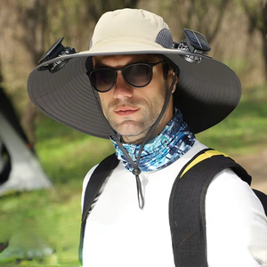 Ngoài Trời Upf50 + Đi Bộ Đường Dài Cắm Trại Câu Cá Hat Mùa Hè Rộng Vành Xô Hat UV Bảo Vệ Mũ Mặt Trời Với Fan - Product Image 4