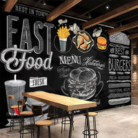 Papier peint mural 3D rétro personnalisé pour restaurant, motif mode, restauration rapide, burger, café, lait, thé, décoration de boutique