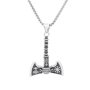 Collar con colgante de hacha vikinga de acero inoxidable yunnique, joyería de regalo de diseño retro para hombre - Product Image 5