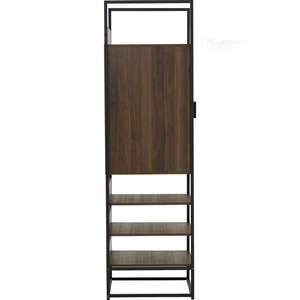 Compact Industrial CAPRI Open Wardrobe with Door Walnut Finish Metal Frame Storage for Small Space and Guest Room Closet - Product Image 4