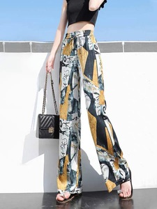 2024 été nouvellement chinois monochromes femmes pantalons à jambes larges pour plage décontracté élastique taille haute ample confortable <span class=keywords><strong>pantalon</strong></span> fluide - Product Image 5