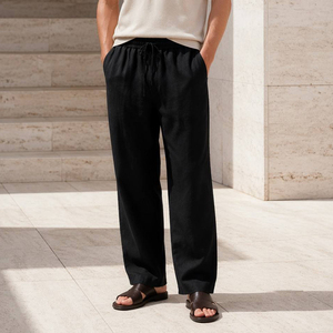 <span class=keywords><strong>Pantaloni</strong></span> da Uomo in <span class=keywords><strong>Lino</strong></span> 100% Design Europeo Vestibilità Ampia Vita Elastica Peso Medio Fronte Piatto Eco-Friendly Stile Urbano Servizio OEM - Product Image 2