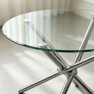 Table basse ronde moderne en verre avec structure en métal, meubles de salon, facile à nettoyer - Product Image 2