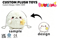 Sac en peluche blanc neige, porte-monnaie, jouet, visage rond moelleux, yeux perlés, joues roses, chaîne étoile, OEM ODM