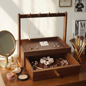 Goodbye Wooden Jewelry Box <b>With</b> Handle Chinese Style Multi Layer <b>Storage</b> Organizer For <b>Dressing</b> <b>Table</b> 28x18x24cm Dark Brown - Product Image 2