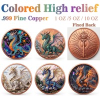 Pièce de monnaie en cuivre pur 999 de 1 oz, version graffiti, série animaux de dessin animé Dragon, couleur UV 3D en relief, édition de collection