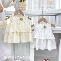 Robe d'été sans manches à volants superposés pour filles, style coréen, à pois, longueur genou, froissée, pour bébés et tout-petits, ODM