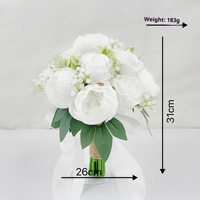 Buket Pengantin Buatan Tangan dari Sutra Mewah dengan Bunga Peony Putih & Mawar, Dilengkapi Hijauan & Pembungkus Pita untuk Pemotretan Pernikahan & Acara