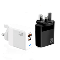 Adaptor Daya Pengisi Daya Dinding GaN 65W USB PD dengan Dukungan Protokol Lengkap Colokan US EU UK, QC3.0 PD45W Pengisian Cepat dengan Lampu LED