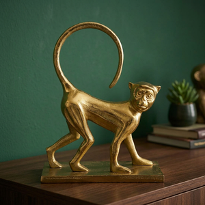 Jaffs Exports 26cm H X 9cm W X 20cm L Golden Monkey Sculpture Artistic Figurine Modern Design Eco-Friendly Aluminium Tabletop - Product Image 3