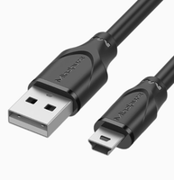 Kabel Mini USB T Port Braided USB 2.0 Pengisian Cepat dan Transfer Data untuk Kamera Mobil, Pemutar MP3, Hard Drive, Ponsel Android