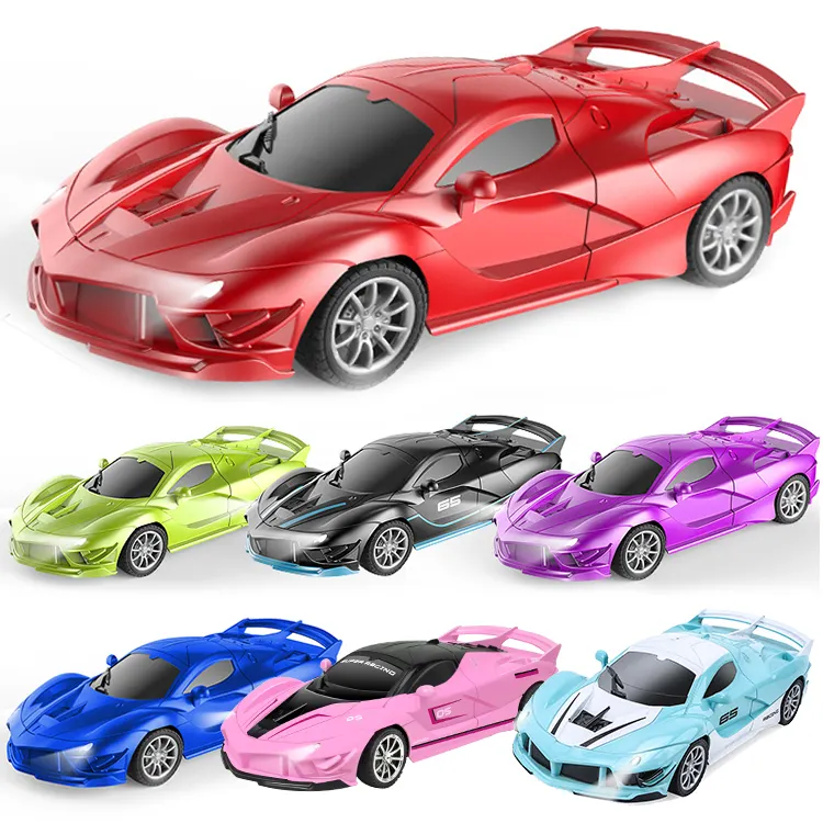 Custom Colored Plastic 1:18 Simulation Four Way Wireless Lighting Electric Car Running Toys Model Remote Control Sports Car Toy