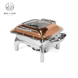 Hot Selling Gold Color Stainless Steel Brass Serving Chef Chafing Dish Food Warmer Chaffing Dishes Copper Gold Buffet Set Pan