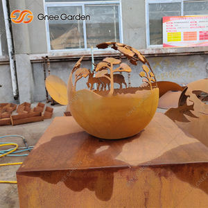 Braseros Pequeños de Acero Corten Rojo Oxidado, Certificación CE, 2mm de Grosor, Esfera Metálica para Exteriores para Todas las Estaciones con Luces, Apto para Leña - Product Image 6