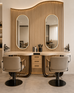 Aménagement professionnel de salons de coiffure et mobilier sur mesure, cloisons incurvées, postes de coiffure à LED, solution clé en main pour l'aménagement intérieur - Product Image 1
