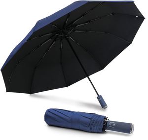 Parapluie pliant automatique à trois sections, coupe-vent, avec revêtement anti-UV, 10 baleines, personnalisable avec logo, faible MOQ, vente en gros, pour la pluie - Product Image 1