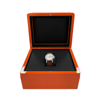 Boîte à montre simple en bois orange brillant de luxe, avec couvercle à charnière, écologique et recyclable, emballage cadeau personnalisé avec logo
